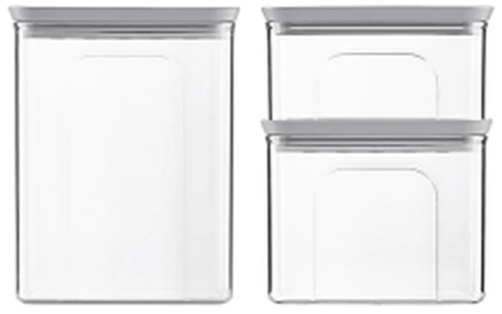 STEFANPLAST Súprava 3 obdĺžnikových dóz Tosca, transparetná/šedá