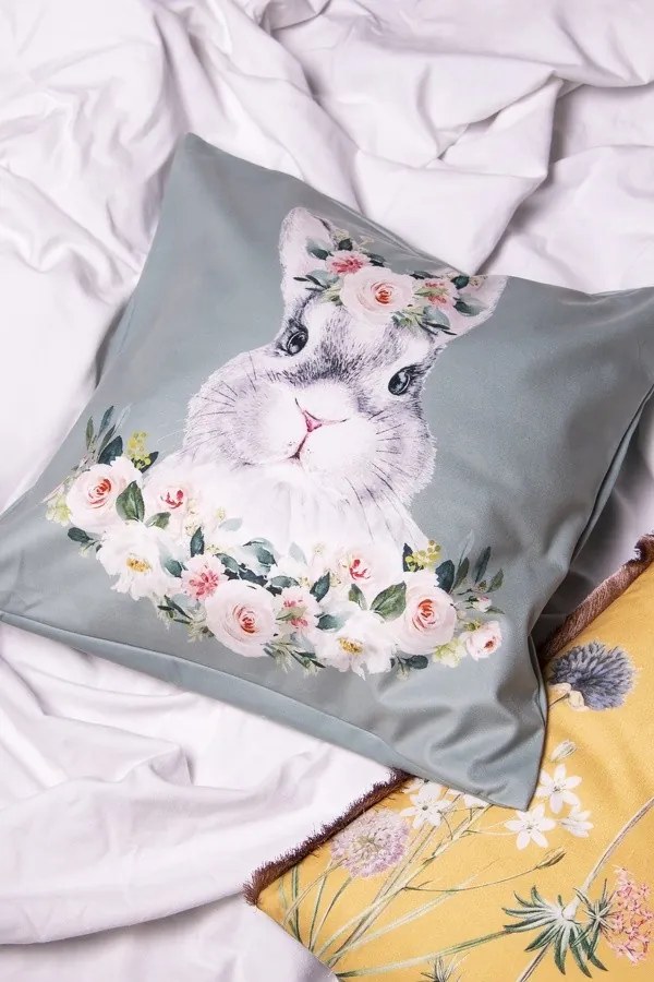 Zelená obliečka na vankúš so zajačikom - 45*45 cm