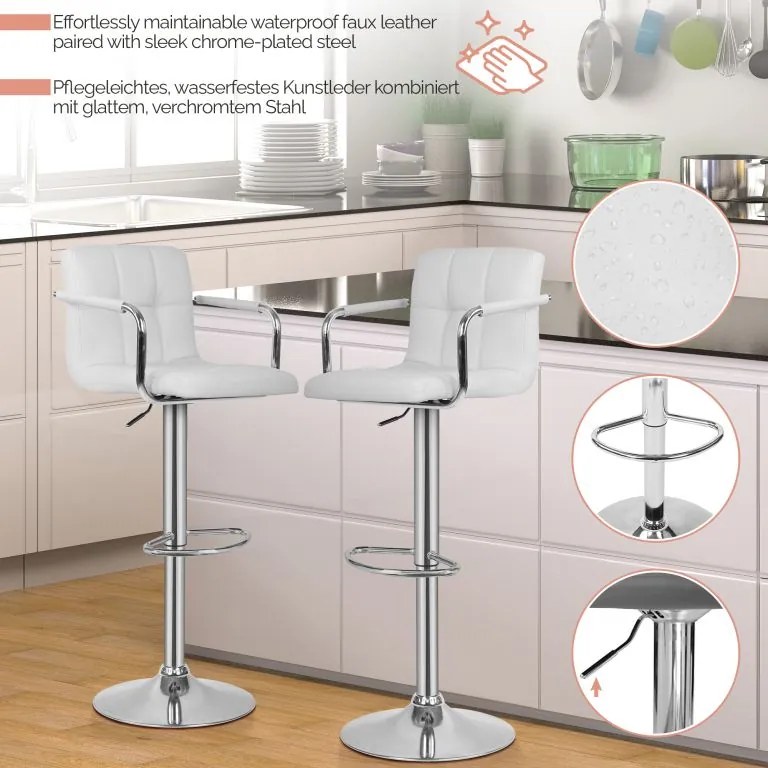 MIADOMODO Barová stolička 2 ks, s lakťovými opierkami, biela