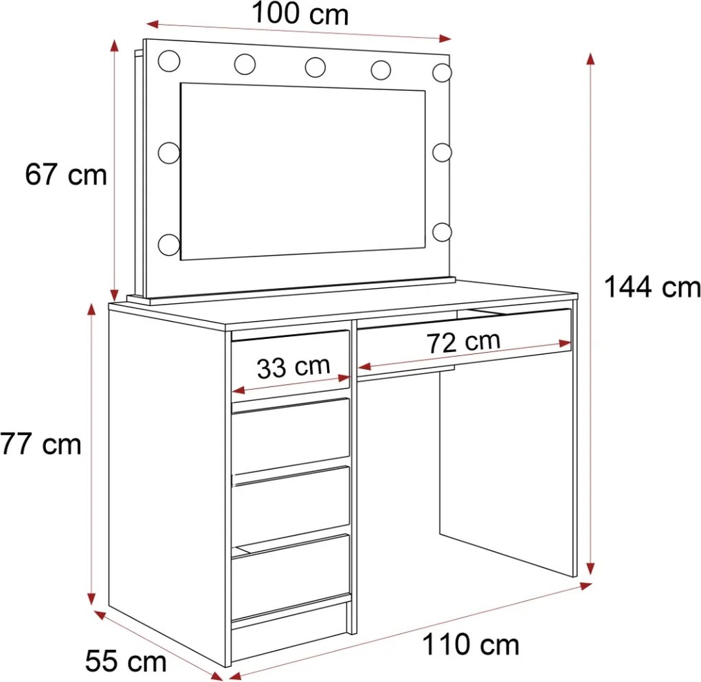 TOALETNÝ STOLÍK ANETT II BIELY MATNÝ + ZRKADLO LED 110 cm
