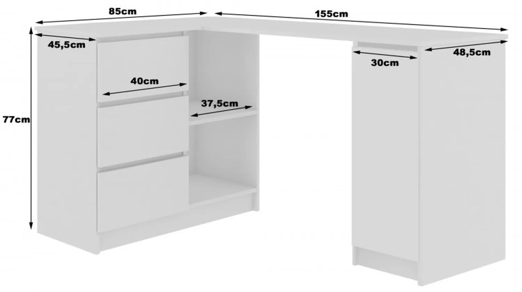 Počítačový stôl B-20 ľavý biely