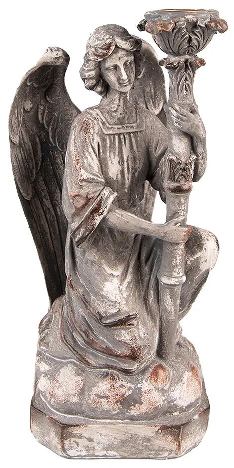 Béžovo-sivý antik svietnik Anjel- 15*14*29 cm