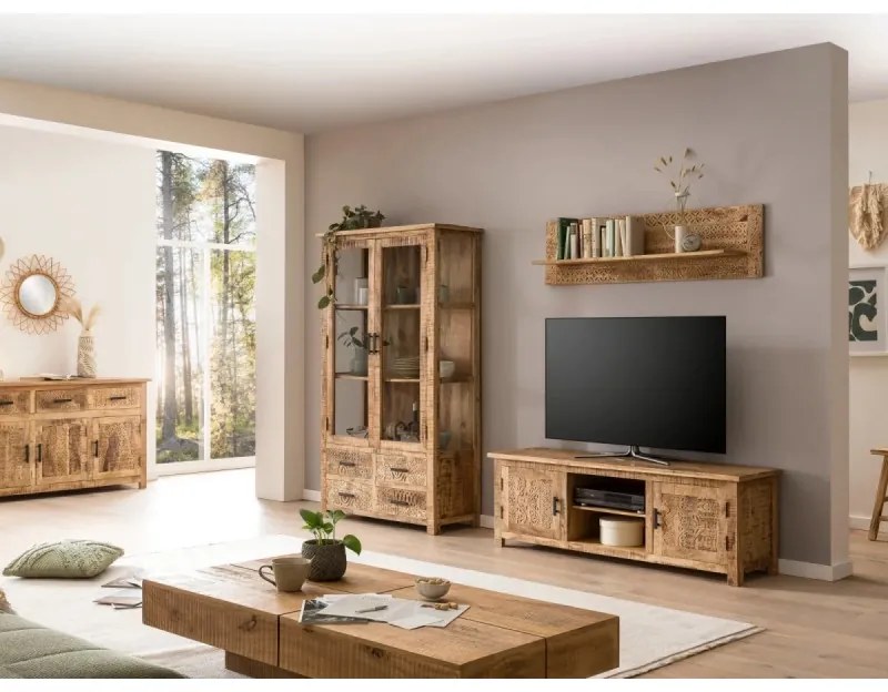 furniture-nabytek.cz - Masívny príborník Mumbai z mangového dreva, lakovaný, hnedý – 140×42×80 cm