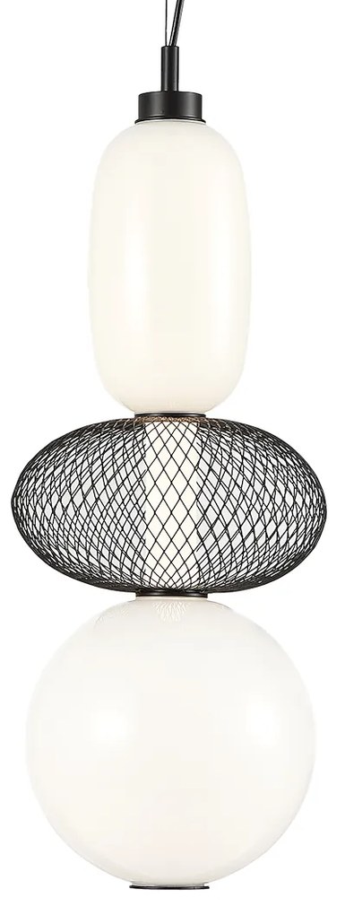 Závesné svietidlo Arame, 2x biele sklenené/1x čierne drôtené tienidlo, b