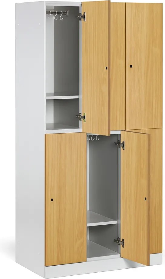 Šatníková skrinka S1 s úložnými boxmi, 6 boxov, 1850 x 900 x 500 mm, mechanický kódový zámok, laminované dvere, breza