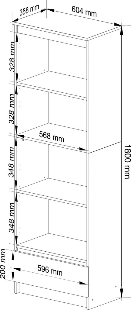Kancelársky regál Rexa 60 cm 1 zásuvka a 4 police dub sonoma
