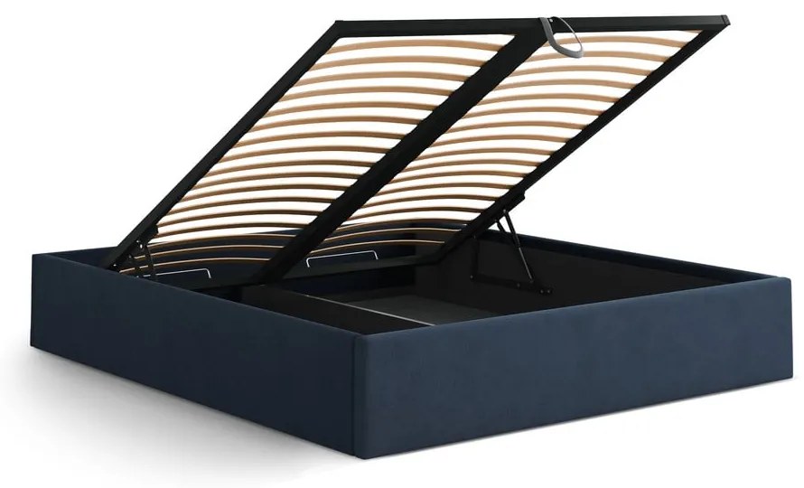 Tmavomodrá čalúnená dvojlôžková posteľ s úložným priestorom/bez čela s roštom 200x200 cm Susan – Micadoni