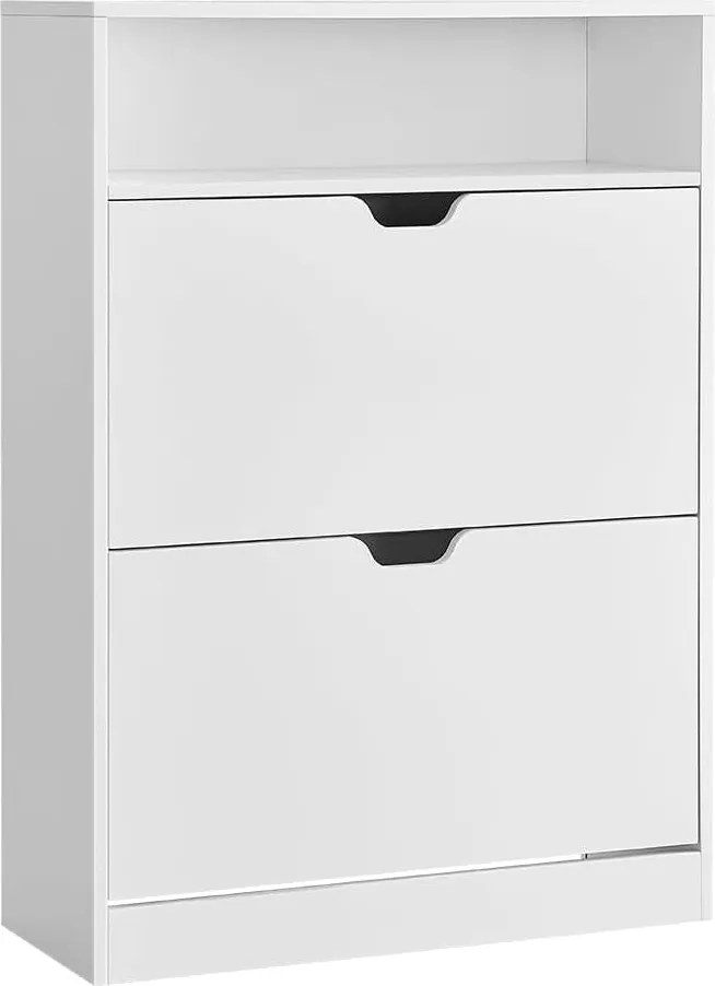 Botník s 2 výklopnými dvierkami, 3-úrovňový, 24 x 80 x 102 cm, biely