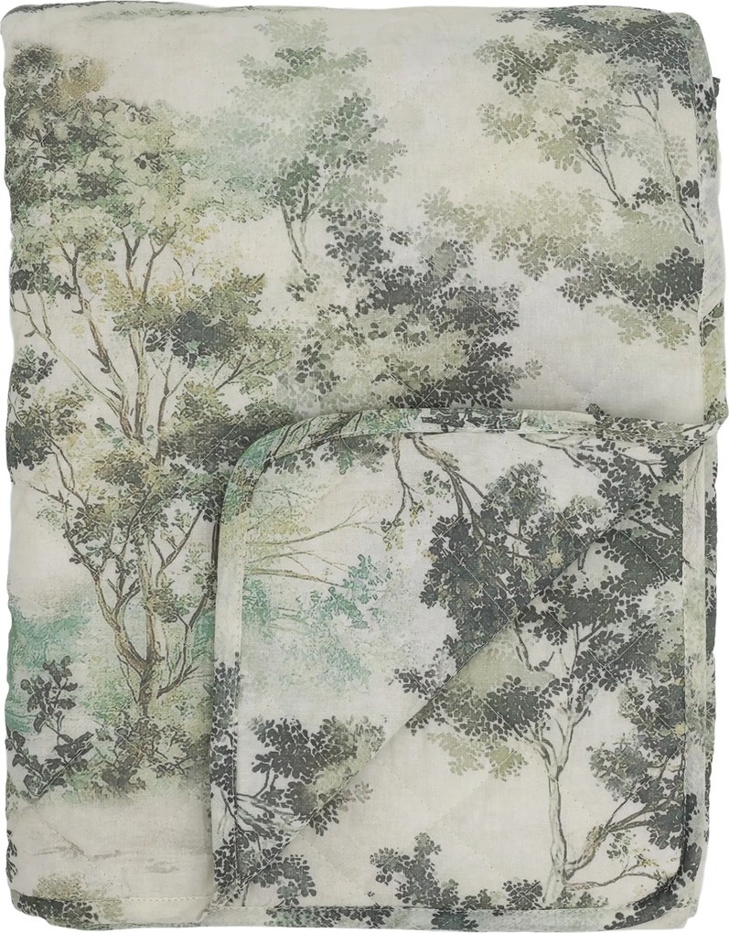 Prešívaná deka/ prehoz Aix s botanickým vzorom v olivových tónoch – 180*130 cm