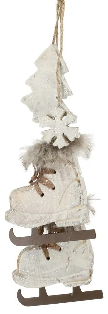 Krémová antik vianočná ozdoba korčule Vintage - 9*2*10 cm