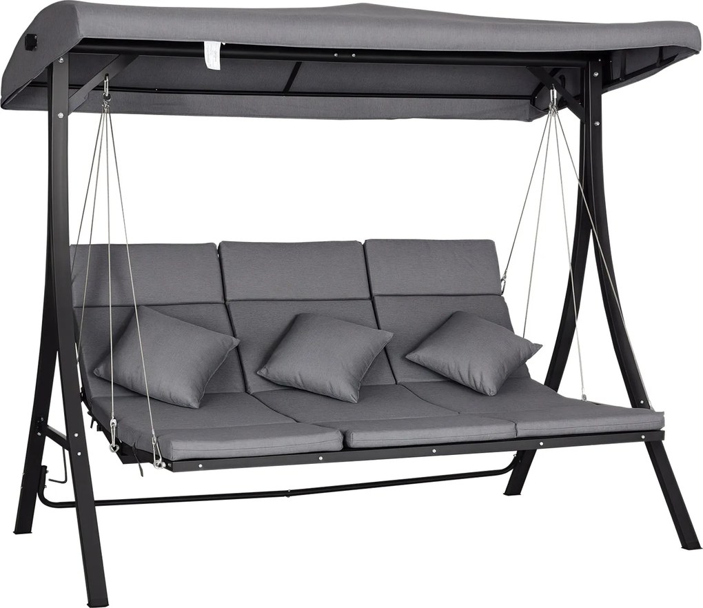 Outsunny 3-miestny Hollywoodský Hojsák, Hojsací Záhradný Nábytok s Nastaviteľnou Slnečnou Clonou, Hojsák s Vankúšmi, Max. Nosnosť 270 kg, Kov, Textil,