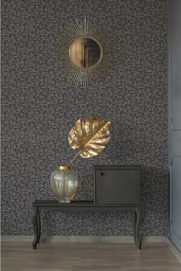 Vliesové tapety na stenu Alpha 333265, rozmer 10,05 m x 0,53 m, florálny vzor biely na sivom podklade, A.S. CRÉATION