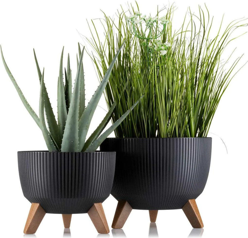 PLASTOVÝ KVETINÁČ ROSA LINEA ECO SADA 2KS 15X24,3 CM+18,3X29,2 CM ČIERNA