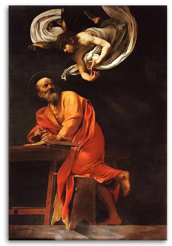 Obraz na plátně REPRODUKCE Matouš a anděl - Caravaggio - 60x90 cm