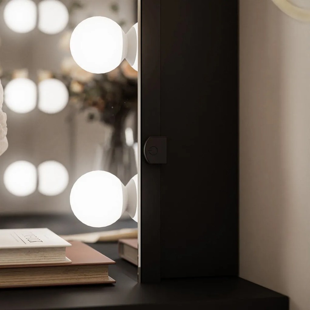 TOALETNÝ STOLÍK KATHLEEN SHINE ČIERNY LESK + ČIERNE NOHY + ZRKADLO