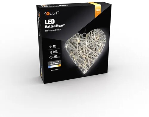 Solight LED ratanové srdce, 30x LED, 2x AA, 30 cm