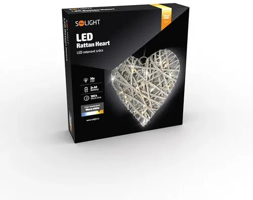 Solight LED ratanové srdce, 30x LED, 2x AA, 30 cm