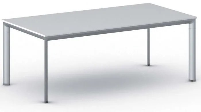 Rokovací kancelársky stôl PRIMO INVITATION, 200x100 cm, sivostrieborná podnož, biela