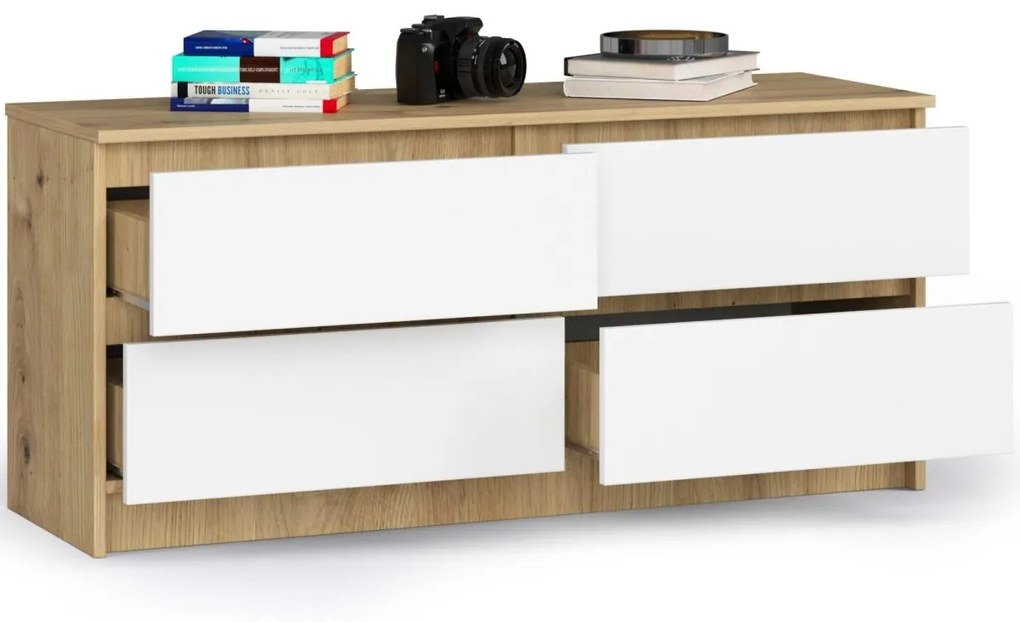Komoda Kuba 120 cm 4 zásuvky dub artisan/biela