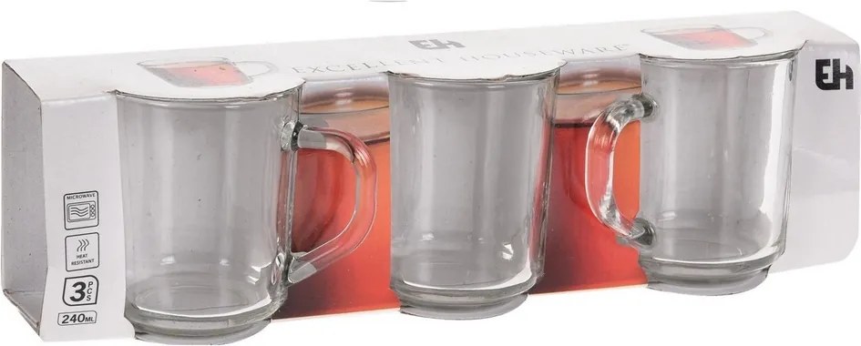 Sada sklenených šálok na kávu Excellent 240 ml, 3 ks