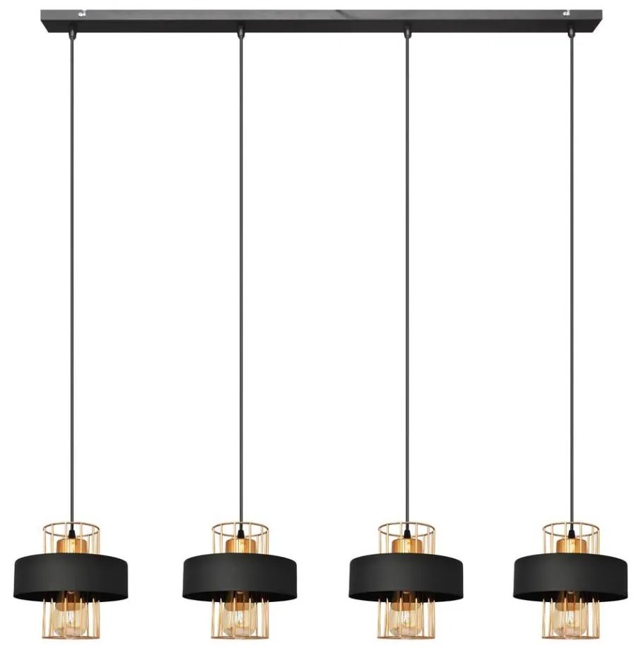 Luster na lanku VOLTA 4xE27/15W/230V čierna/zlatá