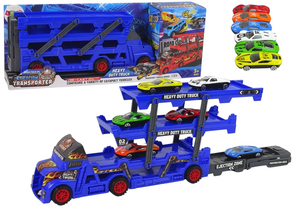 Lean Toys Veľký modrý 3-poschodový kamión + 6 Autíčok