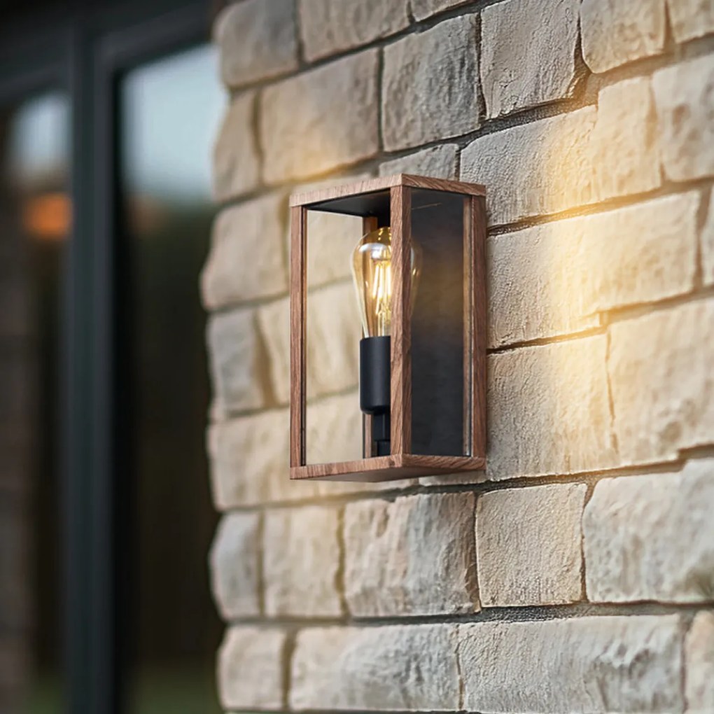 Priemyselné nástenné svietidlo s potlačou dreva 26 cm IP44 - Charlois