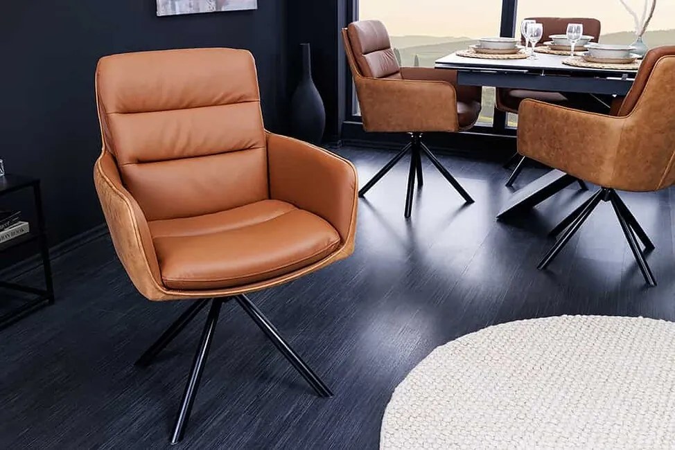 Luxusná otočná stolička z pravej kože Big George koňaková