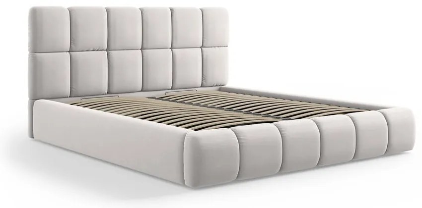 Svetlosivá zamatová čalúnená dvojlôžková posteľ s úložným priestorom s roštom 180x200 cm Bellis – Micadoni