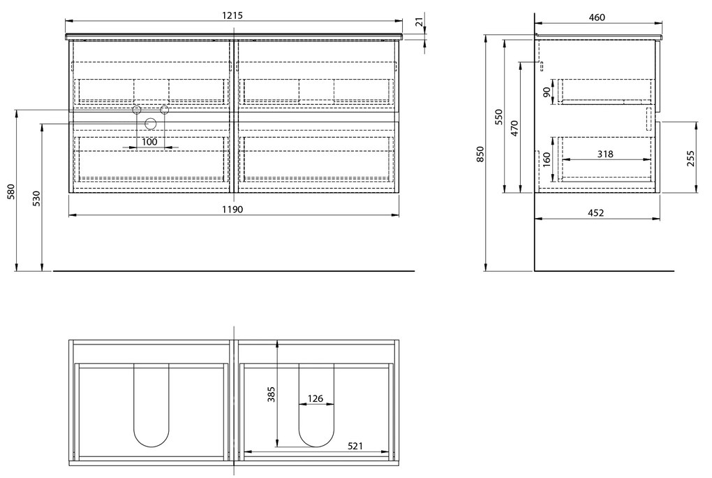 Aqualine Aqualine, PANEDA STRIP umývadlová skrinka 119x55x45,2cm, dub emporio, PN312