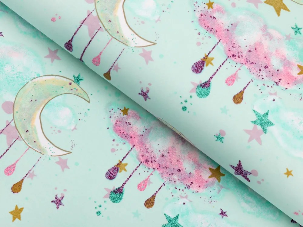 Biante Detský vankúš valec bonbon Sandra SA-522 Mesačná obloha na mintovom 15x60 cm
