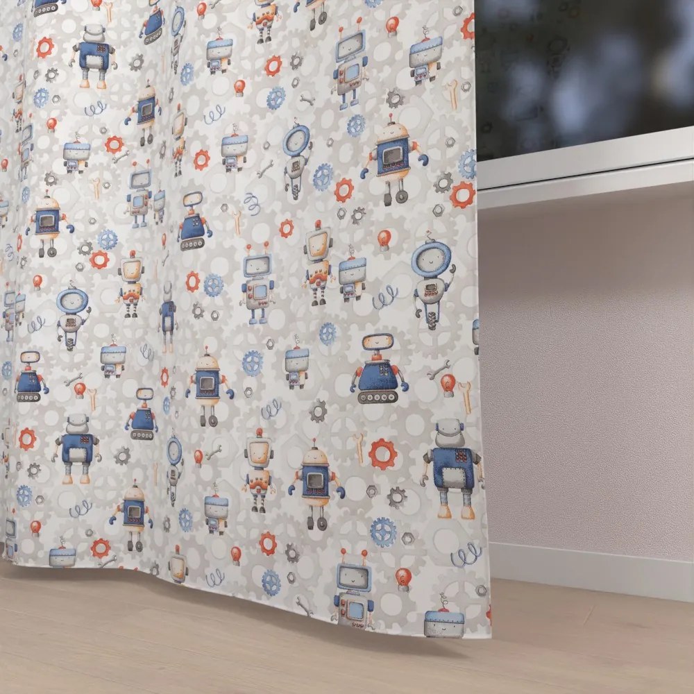 Biante Detský bavlnený záves Sandra SA-584 Svet robotov na sivo-bielom 150x140 cm