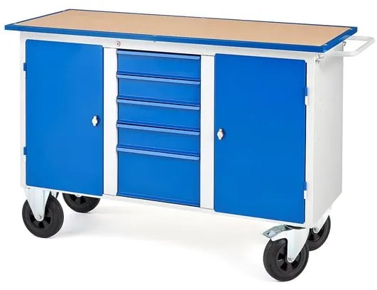 Dielenský stôl s kolieskami FLEX, 2 skrinky + 5 zásuviek, 1435x590x900 mm
