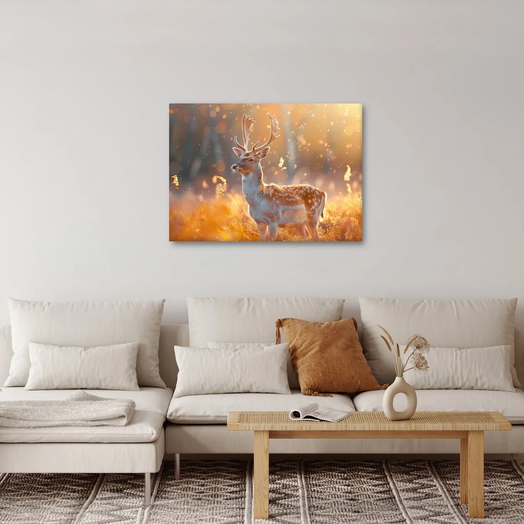 Obraz - Jeleň v poli (70x50 cm)