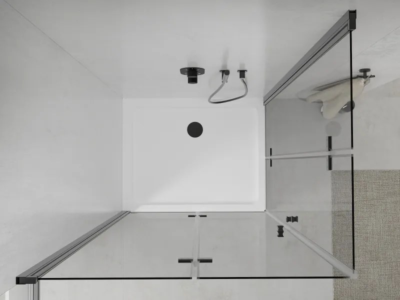 Mexen Lima Duo, sprchovací kút s 2-krídlovými skladacími dverami 90 (dvere) x 80 (dvere) cm, 6mm číre sklo, čierny profil + slim sprchová vanička 5cm biela s čiernym sifónom, 856-090-080-70-02-4010B