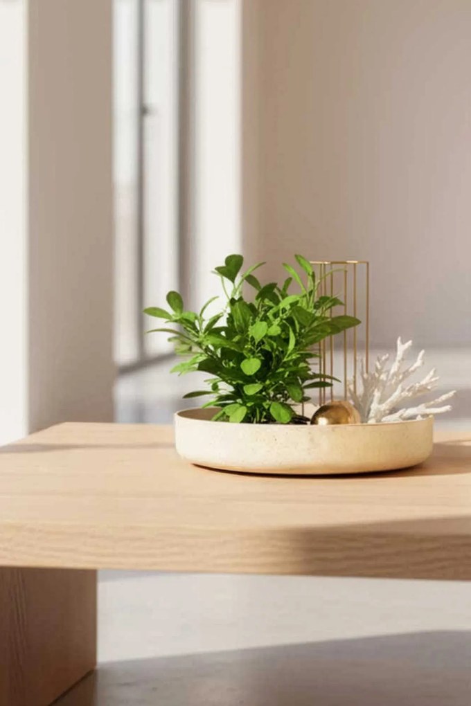 Dekoračná miska ORYVEN, sklolaminát, priemer 34 cm, béžová