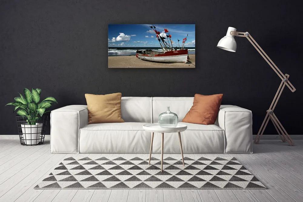 Obraz na plátne More pláž loďka krajina 120x60 cm