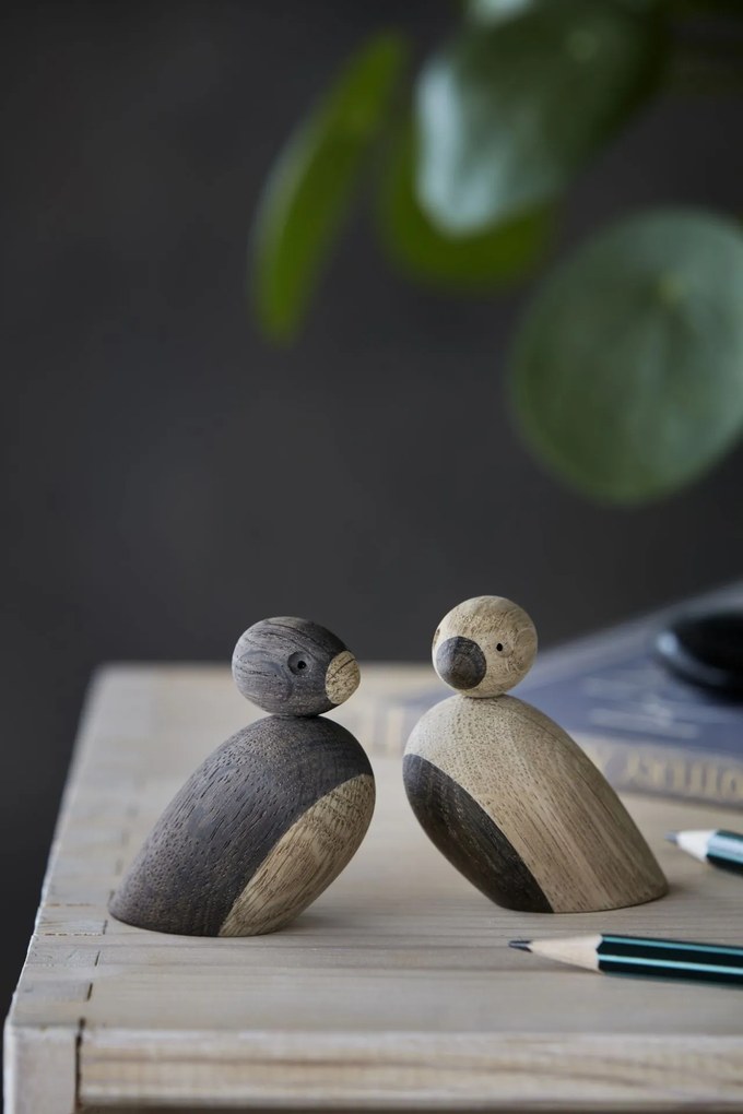 Kay Bojesen Drevený vtáčik Natural and Smoked Oak Wood – set 2 ks
