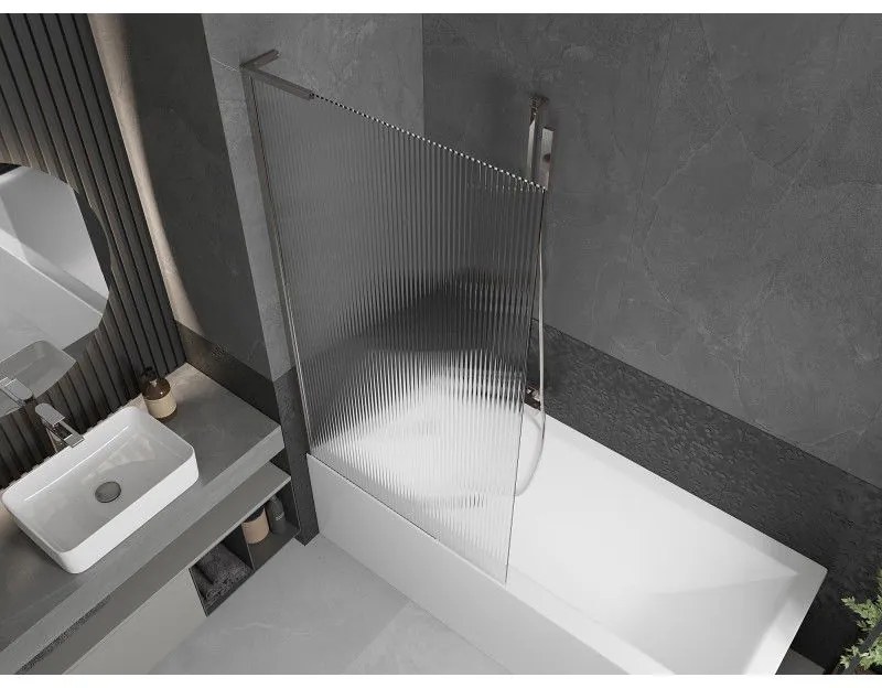 Mexen Next L, 1-krídlová vaňová zástena 90 x 150 cm, 6mm sklo s rebrovým vzorom, chrómový profil, 895-090-000-03-09-01