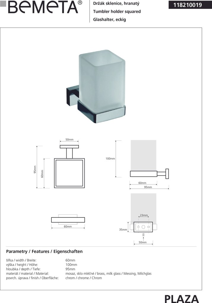 Bemeta Design PLAZA: Držiak kefiek, sklo - 118210019