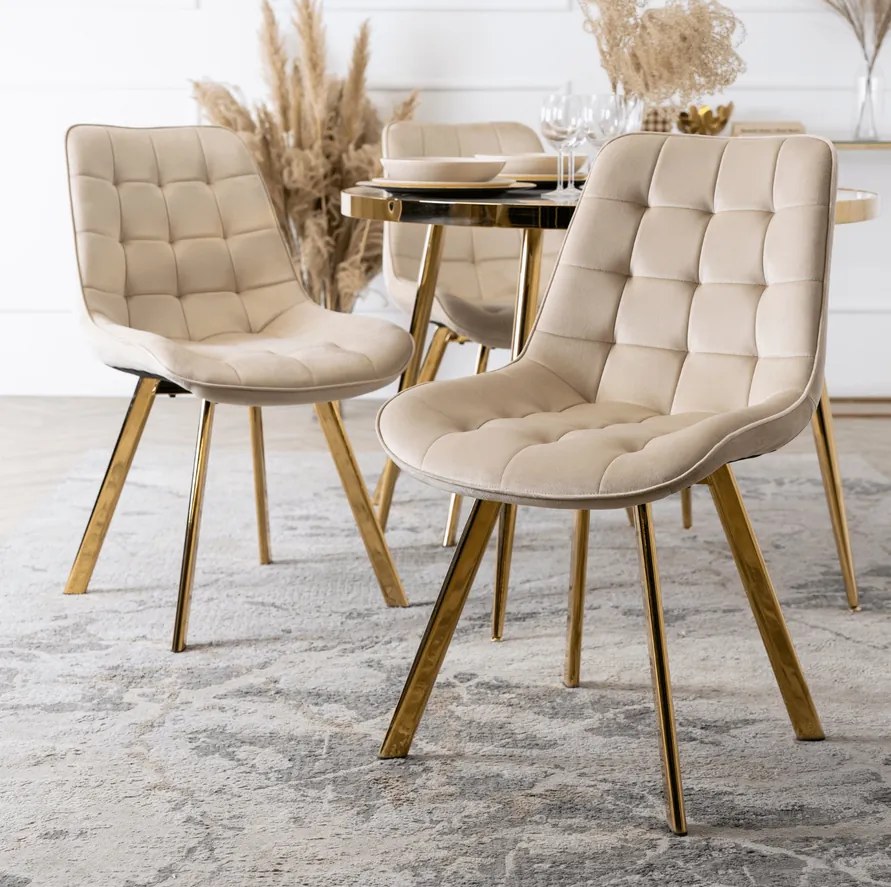 Vintino kreslo DORIS Velvet - bežová farba, nohy zlate - vintino.sk