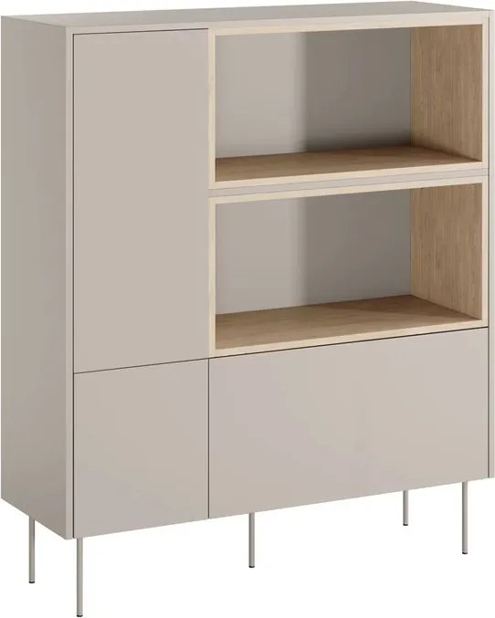 Vysoká komoda so zásuvkou Desin 120 cm dvojdverová - kašmír / dub nagano