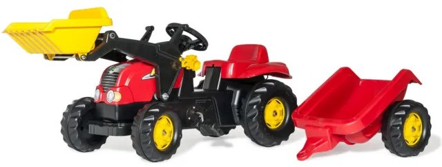 Šlapací traktor s prívesom a lyžicou Rolly Toys 023127 červený