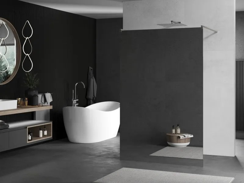 Mexen Kioto, sprchová zástena Walk-In 100 x 200 cm, 8mm sklo vzor zrkadlo, brúsená oceľ profil, 800-100-002-97-50