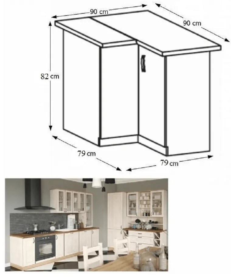 Dolná kuchynská skrinka, rohová Regnar D90N. Vlastná spoľahlivá doprava až k Vám domov. 788740