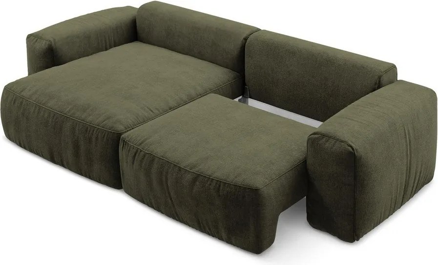 Zelená ženilková rozkladacia rohová pohovka (ľavý roh/s leňoškou) Kuki – Makamii