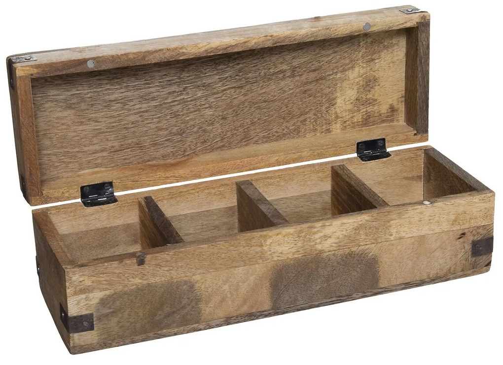Drevený organizér na čaj Mango Wood, 32x10x9,5 cm