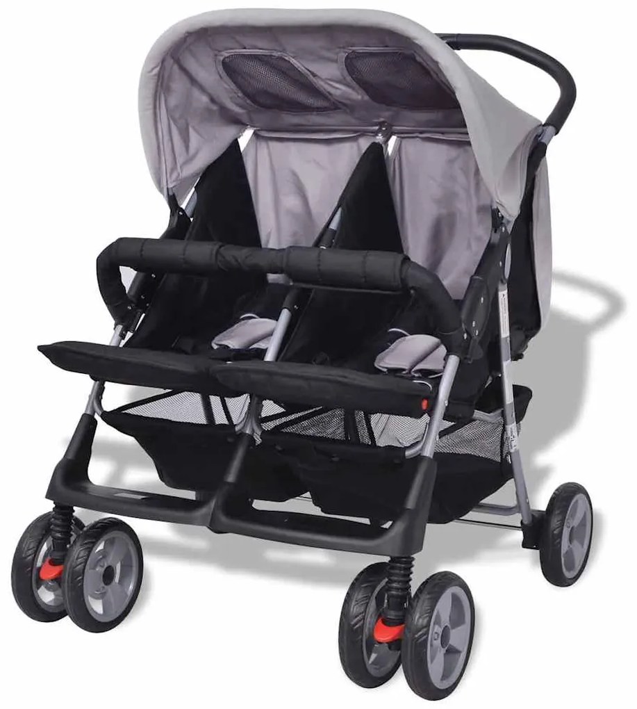 Oceľový kočík pre dvojičky , čierny a šedý