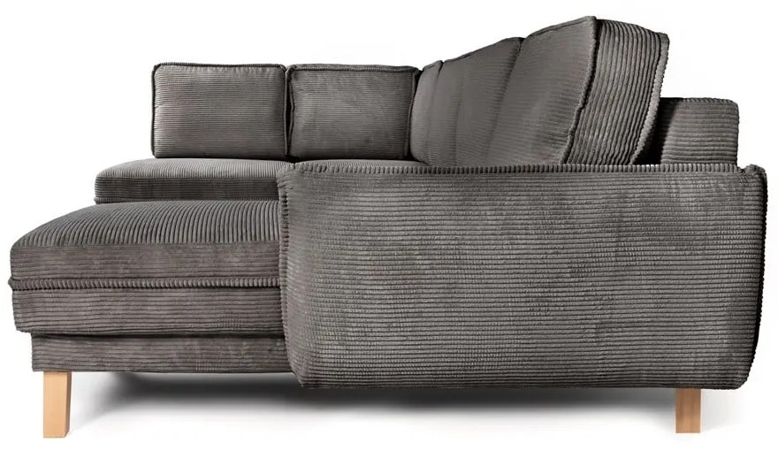 Sivá menčestrová rozkladacia rohová pohovka (ľavý roh/do tvaru "U") Tori – Bonami Selection