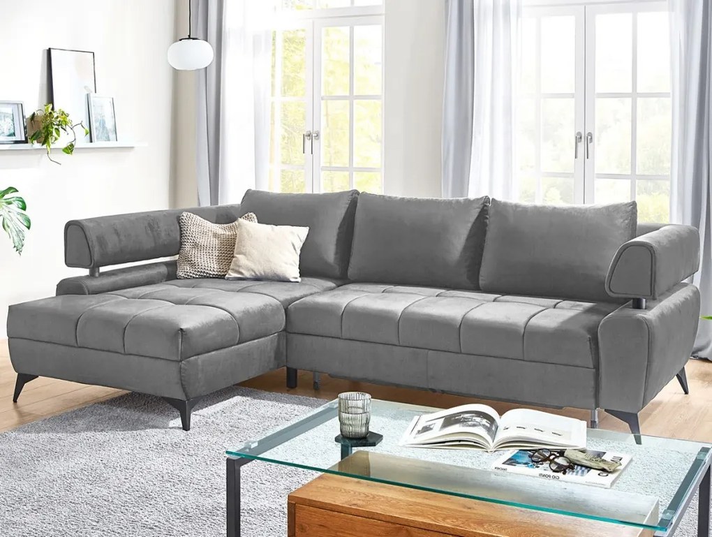 Rohová sedacia súprava Paris, stredne šedá látka, ľavý roh